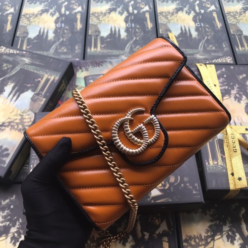 Gucci Mini Matelasse GG Marmont Torchon Diagonal Chain Wallet w/ Tags