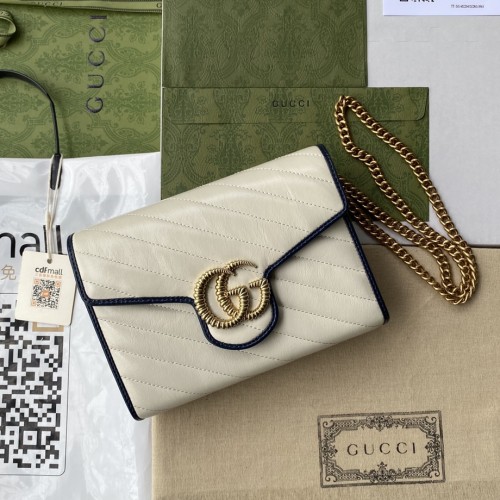 Gucci Vintage Effect Matelasse Diagonal Torchon GG Marmont Chain Wallet