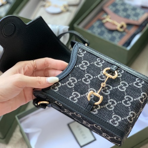 Gucci GG Denim Mini 1955 Horsebit Crossbody Bag