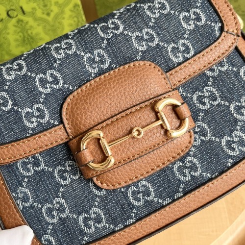 Gucci GG Denim Mini 1955 Horsebit Shoulder Bag