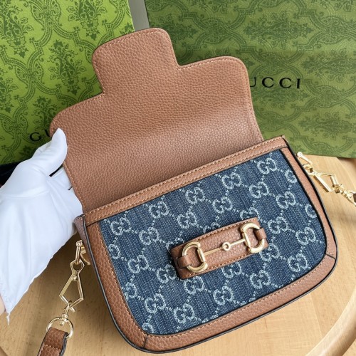 Gucci GG Denim Mini 1955 Horsebit Shoulder Bag