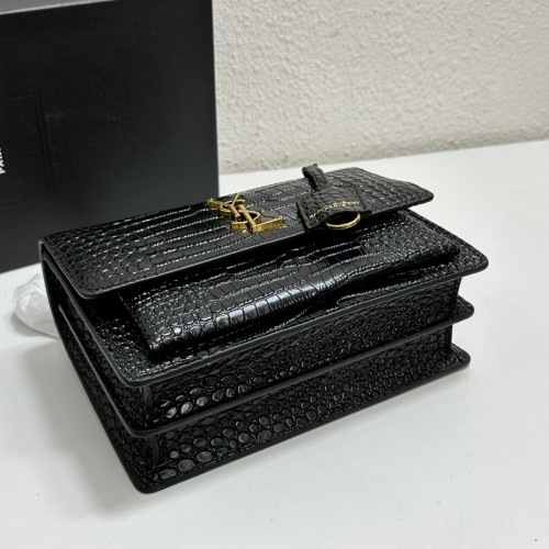 Saint Laurent Crocodile Embossed Medium Monogram Sunset