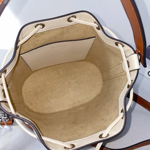 Tory Burch Leather-Trimmed Canvas Bucket Bag