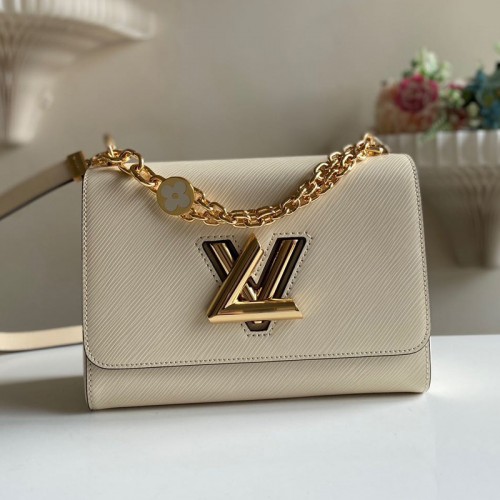 LV M59402 Twist MM White leather shoulder bag handbag