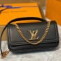 M22303 LockMe Chain Bag East West Black Shoulder Messenger Bag in Refined Calfskin