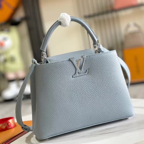 M94517 Louis Vuitton Calfskin Gray Blue Handle Crossbody Bag Capucines BB