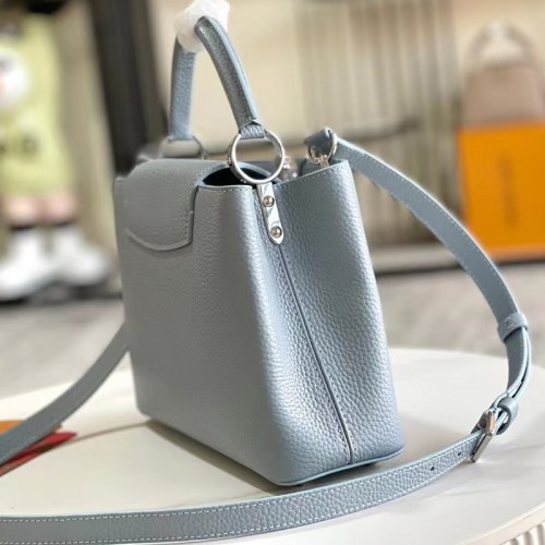 M94517 Louis Vuitton Calfskin Gray Blue Handle Crossbody Bag Capucines BB