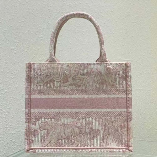 Dior Unisex CD Small Book Tote Fluorescent Pink Toile De Jouy Transparent Canvas