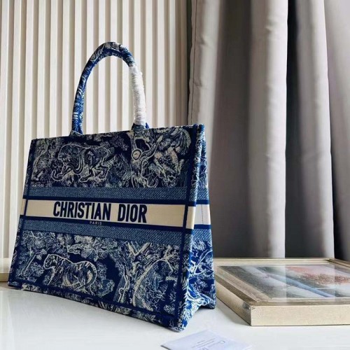 Dior Unisex CD Large Book Tote Fluorescent Blue Toile De Jouy Transparent Canvas