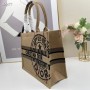 Dior Unisex CD Medium Book Tote Beige Jute Canvas Embroidered Union Motif