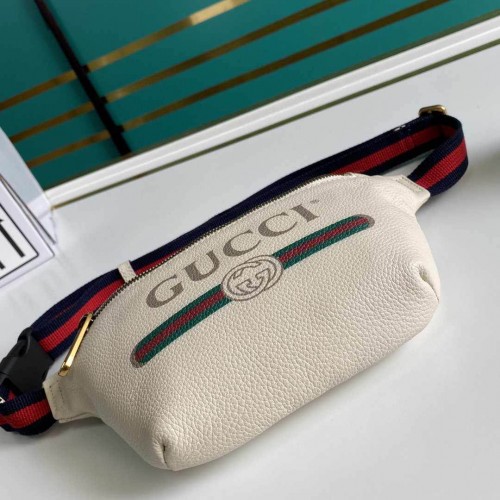 Gucci Grained Calfskin Logo Belt Bag White - Small