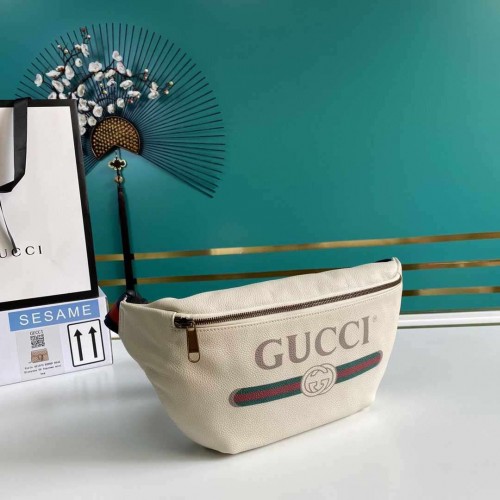 Gucci Grained Calfskin Logo Belt Bag White - Large