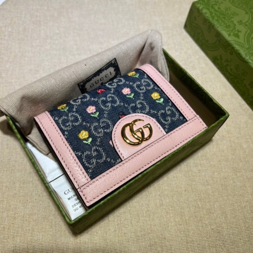 Gucci GG Flower Pattern Card Case Pink Wallet