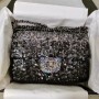 *Superior* Chanel Black and Silver Plaid Sequin Mini Single Flap