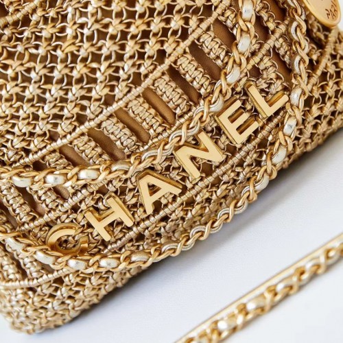 *Superior* Chanel 22 Mini Golden Metallic Calfskin Macrame