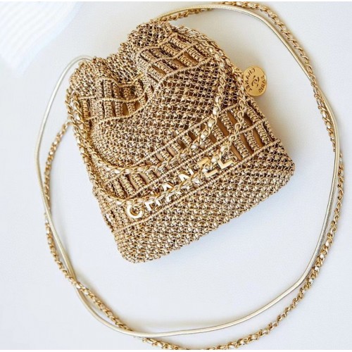 *Superior* Chanel 22 Mini Golden Metallic Calfskin Macrame