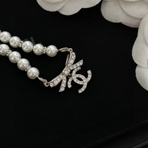 Chanel Crystal Bow Pearl Necklace